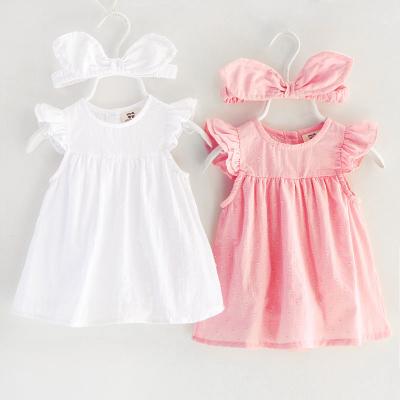 China Polyester / Cotton Summer A-Line White And Pink M-4xl Solid Color Girls Dresses For Girls for sale