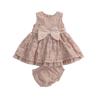 China Antibacterial High Quality 2 Pcs Set Baby Lace Dress And Shorts for sale