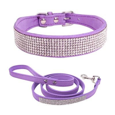 China Personalized Crystal Rhinestones Shiny Diamonds Pu Dog Pet Leather Collars With Rhinestones Buckles for sale