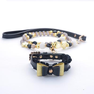 China Custom Chained Bear Most Popular Small Dog Cat Lead Lead Leash Black Pearl Pet Collar and Leashes for sale