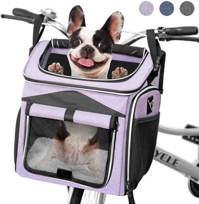 China Customized Breathable Dog Carrier Handlebar Bag Package Bike Cat Puppy Basket Carrier Bag Expandable Foldable Soft Side Bicyce Front Pet Pack for sale