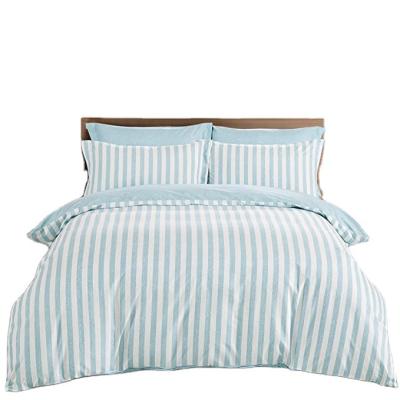 China Disposable Microfiber Ultra Soft Light Blue Textured Stripe Printed 3-Piece King Size Duvet Cover Set for sale