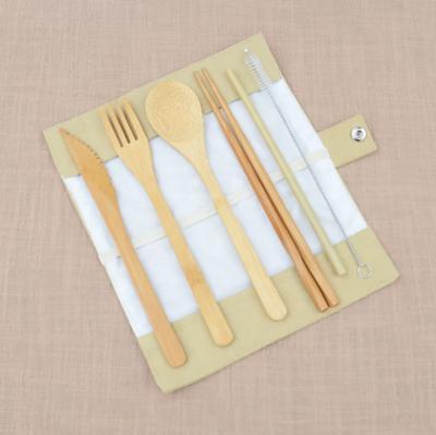 China Sustainable Portable Wooden Flatware 7 Pieces Fork Spoon Knife Set Wooden Tableware Cutlery Set for sale