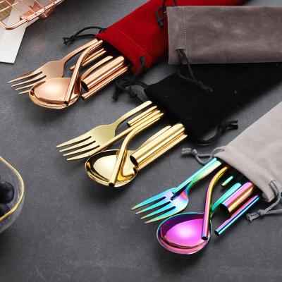 China Viable Knife Fork Spoon Straw Sets 7pcs Stainless Steel Cutlery Set Portable Custom Logo On Pocket for sale