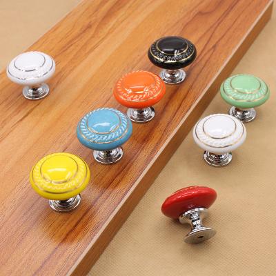 China Modern European Ceramic Knob Cabinet Handles Ceramic Handle Cabinet Zinc Alloy Base Round Handle for sale