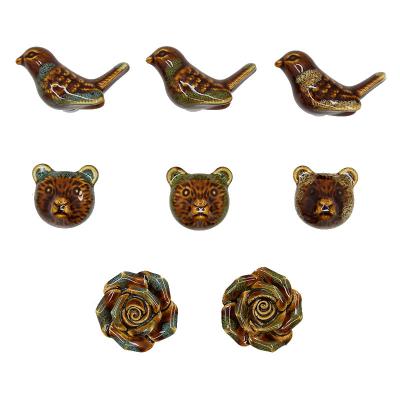 China Modern Vintage American Cabinetry Closet Door Handle  Dresser Drawer Animal Cartoon Ceramic Art Antique Handle for sale