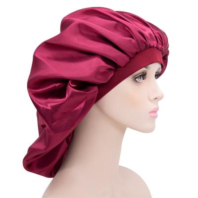 China Round Shaped Big Long Braid Hair Silk Nighthat Hair Care Cap Night Hat Wide Brim Comfortable Sleep Hat For Women for sale