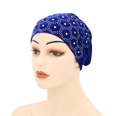 China Comfortable Muslim Hijib Turban Velvet Hat Diamond Element Diamond Wrap Hat India Head Hat for sale