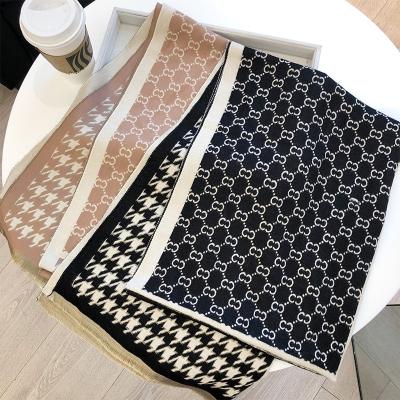 China Newest Scarf New Letter Houndstooth Thickened Shawl Warm Cashmere Brushed Color Matching Scarf For Women for sale