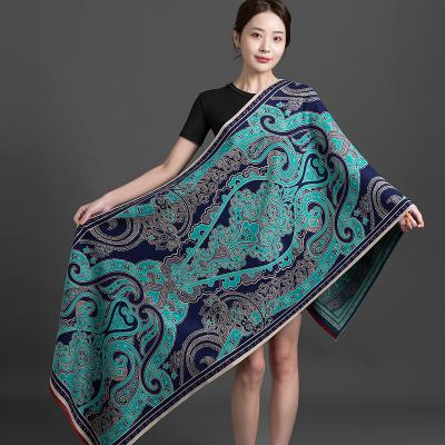 China Soft cashew flower plant printing double-sided thick cashmere scarf women autumn and winter bib warm coat for sale