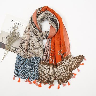 China Newest Fashion Scarf 180*90Cm Fashion Aztec Floral Tassel Cashew Lady Viscous Lady High Quality Wrap Pashmina Stole Bufanda Muslim Hijab for sale