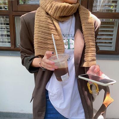 China Soft Korean Women Autumn And Winter Scarf Long Thick Warm Pure Color Knitted Scarf for sale