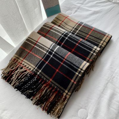 China The European American wholesale new unsex the autumn winter plaid cashmere double-sided scarf for women for sale