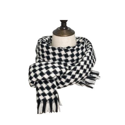 China 2021 European American Luxury Cashmere Shawl Fashion Houndstooth Diamond Plaid Double Sided Scarf for sale