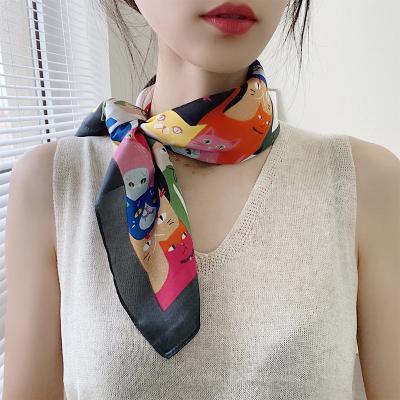 China Medium Manufacture Wholesale Custom Design 70*70cm Cat Chiffon Scarf Neck Tube Scarf Printing Bandana For Women Square Silk Scarf for sale