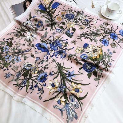 China Soft Smooth Feeling 70*70cm Flowers Dots Color Pattern Bag Scarf Hair Tie Neck Scarf For Women Square Silk Scarves for sale