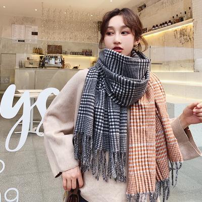 China Color matching fringe shawl scarf women wholesale Japan Korea winter classic double-sided houndstooth autumn new for sale