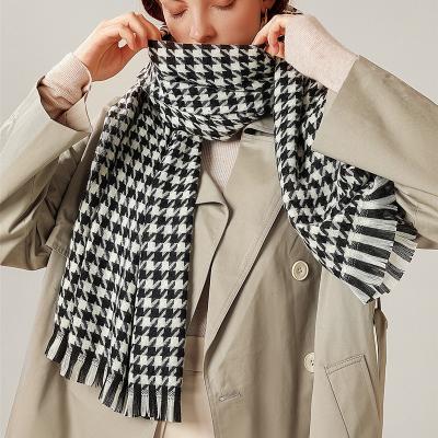 China 2021 Winter New Houndstooth Plaid Imitation Cashmere Thick Warm Bib Scarf European American Tassel Shawl for sale