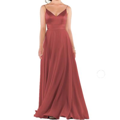 China Dry Cleaning 2022 Gorgeous Elegant V Neck Floor Length Satin Sleeveless Bridesmaid Dresses for sale