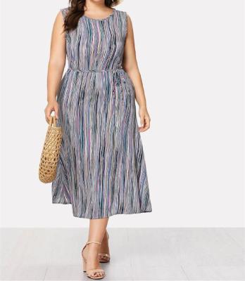 China Anti-Static High Quality Casual Sleeveless Plus Size Striped Dresses for sale