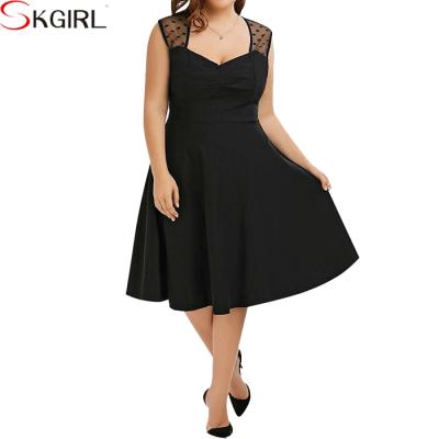 China 2022 Fat Women Breathable Party Wear Polka Dot Knee Length Plus Size Retro 1950s Vintage Rockabilly Swing Dress for sale