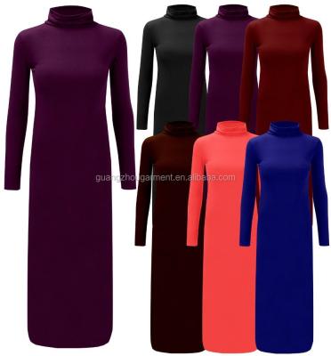 China 2022 Hot Sale Women's Spring Turtle Neck Breathable Curve Spring Long Sleeve Bodycon Midi Ladies Dress for sale