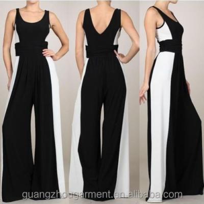 China Black And White Striped Anti-Wrinkle Women Illusion Sleeveless Wide Leg Long Overalls for sale