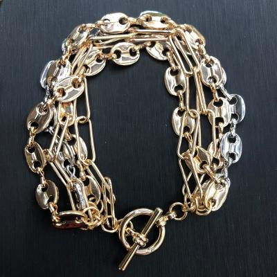 China BOHEMIA Gold Plated Bracelets For Women 16k Gold Plated Fine Multilayer Coffee Beans Hog Nose Chain Link Bracelet Bangle for sale