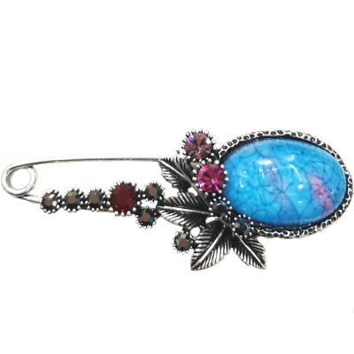 China Crystal Flower Pin Vintage Brooch Newest Christmas Gift Turquoise for sale