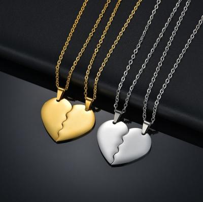 China 2Bff Necklaces Punk Necklace Stainless Steel Best Friend Love Broken Heart Pendant Necklace For Couples for sale