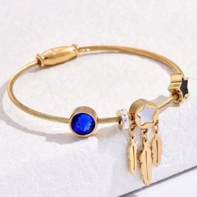 China CLASSIC Fashion Stainless Steel Bangle Cable Round Star Beaded Bangles & Adjustable Feather Pendant Bangles for sale