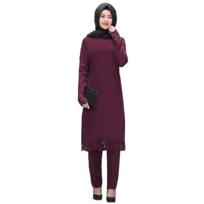 China Middle Eastern Muslim Women's Breathable Burnt Flower Dress Spring Two Piece Abaya Long Dress Suit for sale