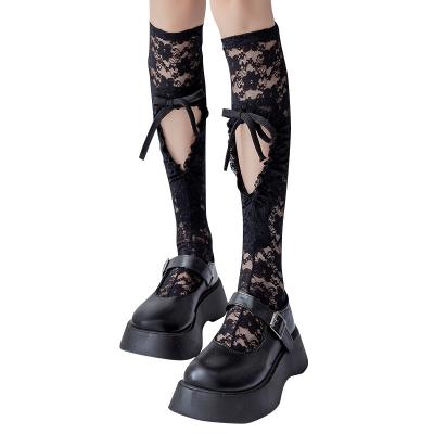 China Girl's Breathable Bow Lolita Soft Calf Socks Hollow Stockings Mesh Lace Socks for sale