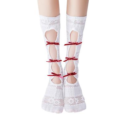 China Breathable Lolita Style Girl Soft Calf Stocking Socks With Lace Bow for sale