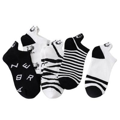 China Autumn New Fashion Trend QUICK DRY Black and white zebra embroidery cartoon double bangs fancy print women ankle socks for sale