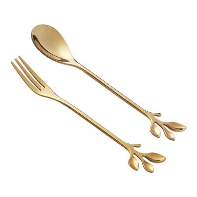 China Viable Golden Stainless Steel Fruit Salad Dessert Yogurt Ice Cream Honey Stirring Coffee Tasting Spoon and Folk for sale