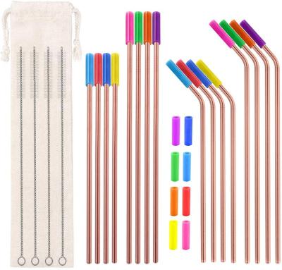 China Sustainable Fashion Bulk Custom Food Grade 304 Stainless Steel Eco Friendly Reusable Drinking Straw With Silicone Tips for sale