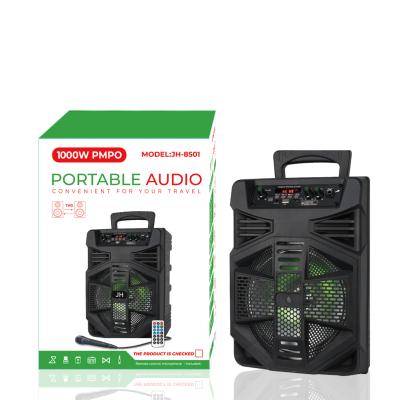 China Phone Function Gift Speaker Built In 8 Inch Speaker Box Amplifier Trolley DJ Active PA With Free Cable MIC for sale