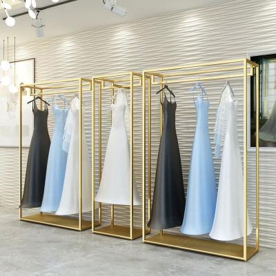 China Wholesale Brass Gold Double Wedding Dress Display Rack Double Wedding Dress Display Rack Garment Boutique Clothing Display Racks Advertising for sale