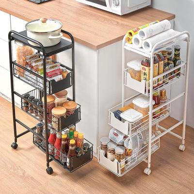 China Advertising Drawer Storage Rack Home Kitchen Iron Corner Rack With Wheels for sale