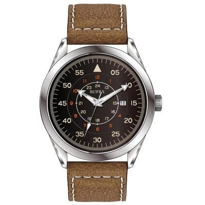 China Full Sapphire Glass Pilot Stainless Steel Case Private Label Calendar Automatic Watch with Leather Strap for sale