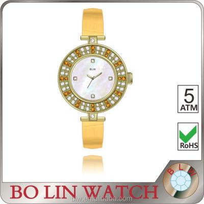 China Automatic date hand watch for girl/OEM diamond japan movt quartz stainless steel leather back lady watch for sale