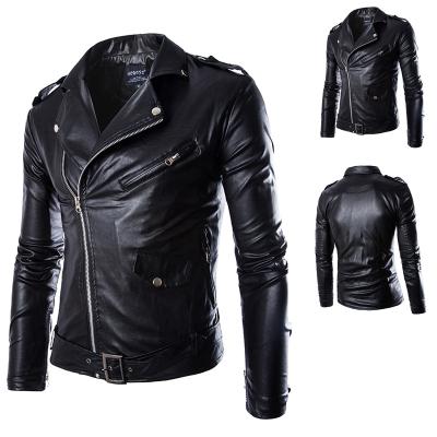 China 2022 Windproof Slim PU Outerwear High Quality Solid Color Turn Down Collar Coat Men Casual Leather Jacket for sale