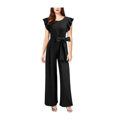 China Breathable Custom Brand Bling Sleeve Pantsuits Women Wide Leg One Piece Sets Stylish Belt Bandage Overalls for sale