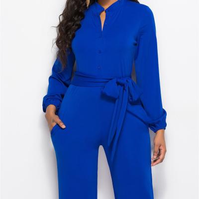 China Pantsuits High Waisted Strap Breathable Pants Suit Ladies Elegant Loose Wide Leg Solid Color Overalls for sale