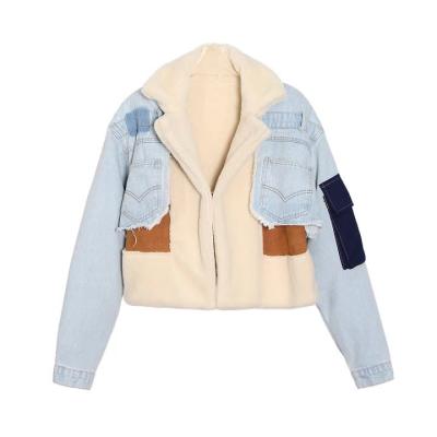 China Keep Warm 2021 New Lapel Jacket Thickened Coat Denim Splice Casual Cotton Padded Jacket for sale