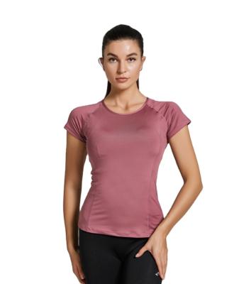 China Mesh Breathable Round Collar Fast Dry Yoga Shirt Women Sportswear Slim Fitness for sale