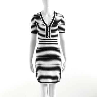 China Anti-wrinkle dress manufacturer fashion black and white striped short sleeve casual dress knit dress for sale