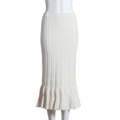 China Spring Autumn Breathable Lotus Leaf High Waisted Side Knitted Skirt Female Medium Long Hip Wrap Fishtail Skirt for sale