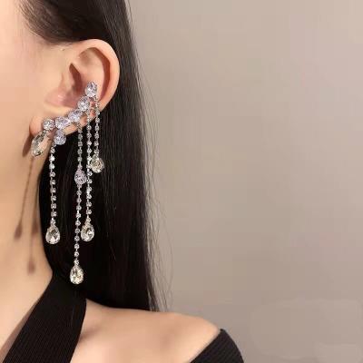 China Tassel Hyperbola Zircon News Sense Earrings Fashionable Women High-end Smart Irregular Temperament Diamond Long Earrings Chain for sale